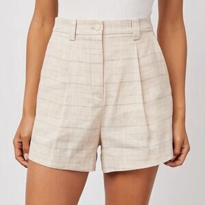 NEW Rails Ilena Linen Sand Check High Waist Shorts Trouser Cream Women's 10